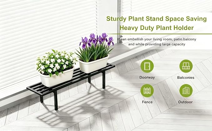 Zhongma One Tier Metal Plant Stand (35.43 L x 8.66 W x 7.9 H) Heavy Duty Plant Holder for Home, Window,Garden, Plant Lovers, Display Stand
