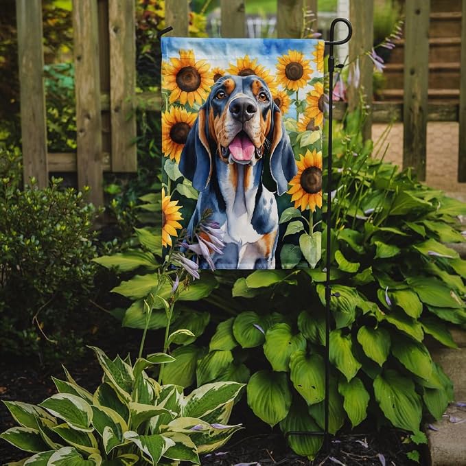 Caroline's Treasures DAC6007GF American English Coonhound in Sunflowers Garden Flag Mailbox Flag Decorative Yard Flag Banner Outside Patio Artwork Yard Flower Beds, Garden Size, Multicolor