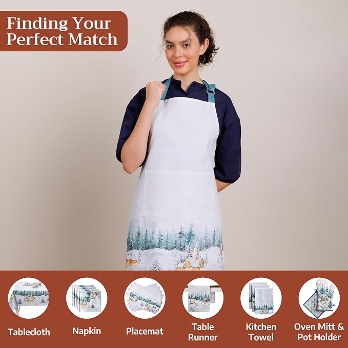 Maison d' Hermine Aprons for women with Pocket 100% Cotton (27.50"x31.50") | Adjustable Neck Strap & long ties Apron Men Chef Wedding Cooking Gardening Server Maid