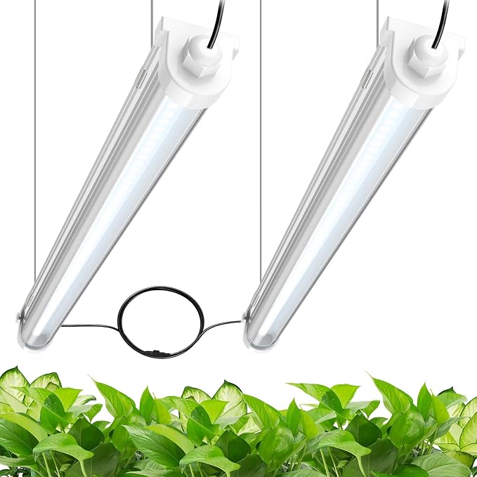 JESLED Waterproof Grow Lights for Indoor Plants, 2FT Full Spectrum 5000K LED for Seed Starting, Seedling & Veg, 48W (2 x 24W, 300W Equiv), Linkable Sunlight Grow Light Strip, Plug and Play,2-Pack