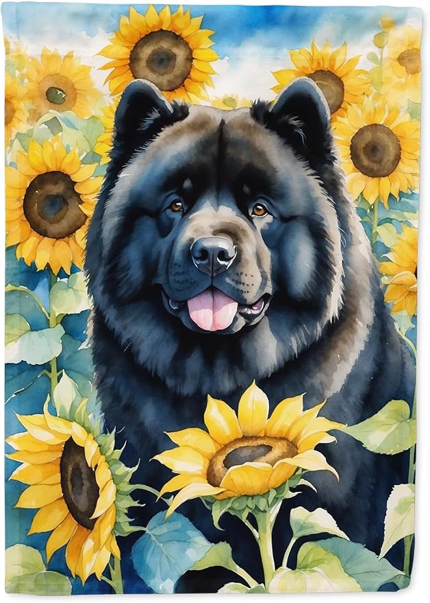 Caroline's Treasures DAC6054CHF Chow Chow in Sunflowers House Flag Large Porch Sleeve Pole Decorative Outside Yard Banner Artwork Wall Hanging, Polyester, House Size, Multicolor