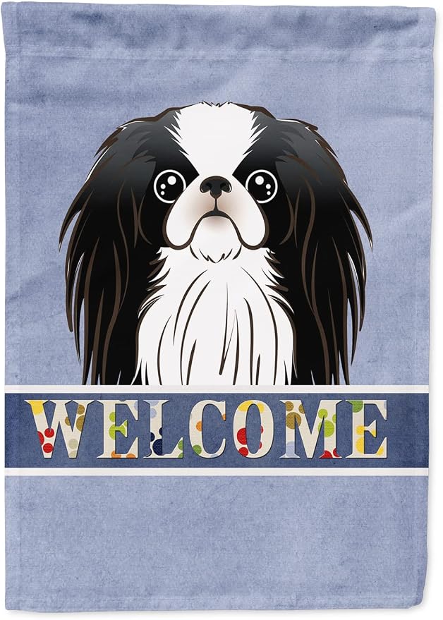 Caroline's Treasures BB1416GF Japanese Chin Welcome Garden Flag, Blue Mailbox Flag Decorative Yard Flag Banner Outside Patio Artwork Yard Flower Beds, Garden Size, Multicolor