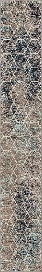 Unique Loom Trellis Frieze Collection Area Rug - Geometric (2' x 13' Runner, Blue Multi/ Ivory)