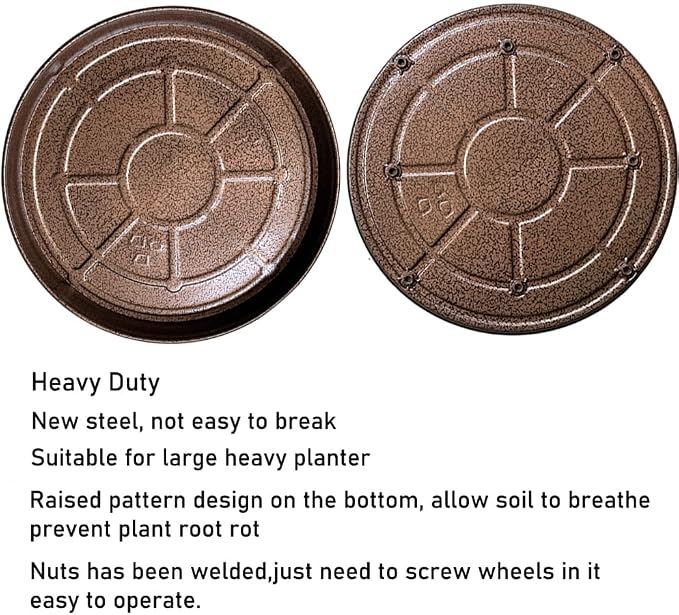 SIAMO 14" Heavy Duty Plant Caddy (400lbs Capacity)-Lockable Non-Scratch Swivel Casters Rolling Plant Stand Saucer for Large Ceramic Planters & Heavy Trees,2 Pack,Copper