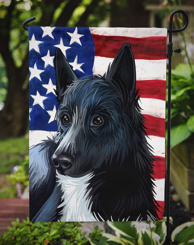 Caroline's Treasures CK6681GF Russo-European Laika Dog American Flag Garden Flag Mailbox Flag Decorative Yard Flag Banner Outside Patio Artwork Yard Flower Beds, Garden Size, Multicolor