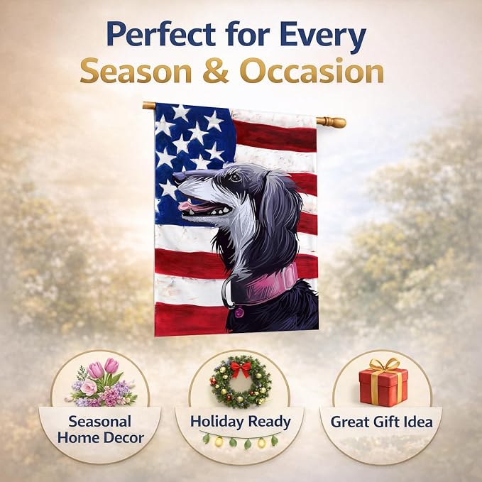 Caroline's Treasures CK6686CHF Saluki Dog American Flag House Flag Large Porch Sleeve Pole Decorative Outside Yard Banner Artwork Wall Hanging, Polyester, House Size, Multicolor