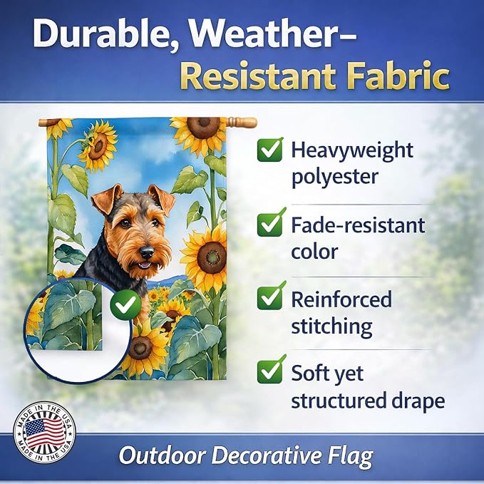 Caroline's Treasures DAC6172CHF Welsh Terrier in Sunflowers House Flag Large Porch Sleeve Pole Decorative Outside Yard Banner Artwork Wall Hanging, Polyester, House Size, Multicolor