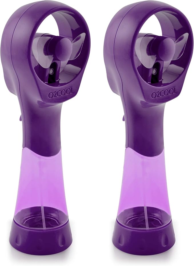 O2COOL 2 Pack Elite Battery Powered Handheld Water Misting Fans (Purple)
