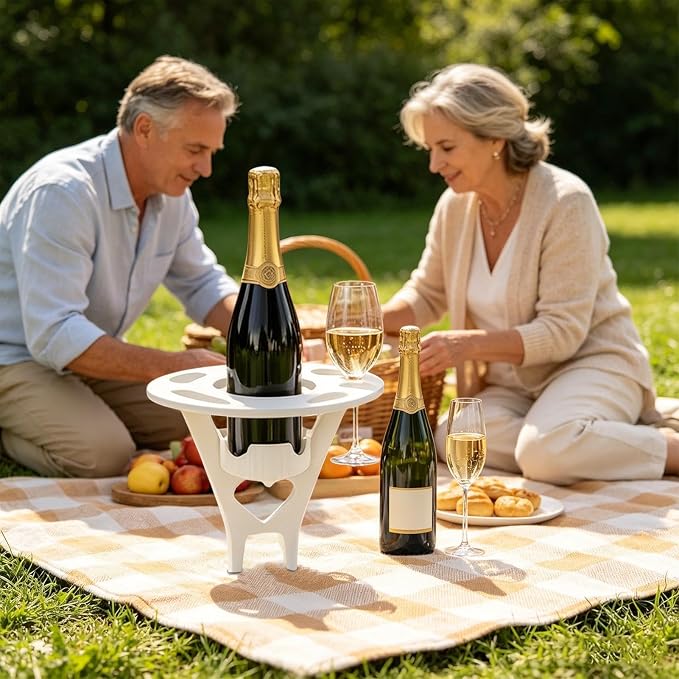 Foldable Wine Table Outdoor, Portable Mini Wooden Picnic Table Wine Glass Holder for Beach BBQ Camping Yard Lawn Party