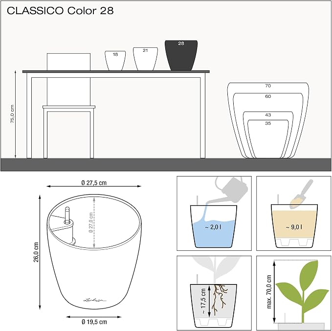 Lechuza Classico Color 28 Sand Brown, Self-Watering Round Planter, D11 H10.2 in