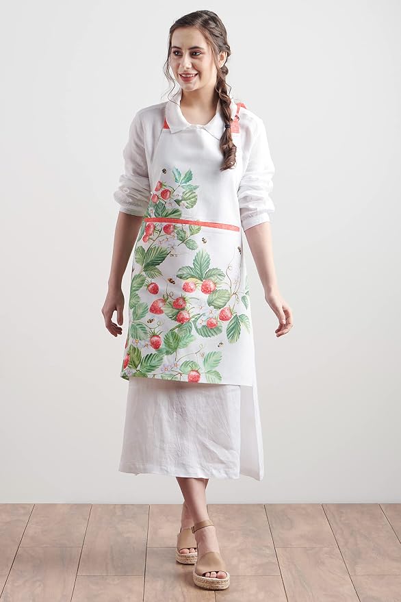 Maison d' Hermine Aprons for women with Pocket 100% Cotton (27.50"x31.50") | Adjustable Neck Strap & long ties Apron Men Chef Wedding Cooking Gardening Server Maid