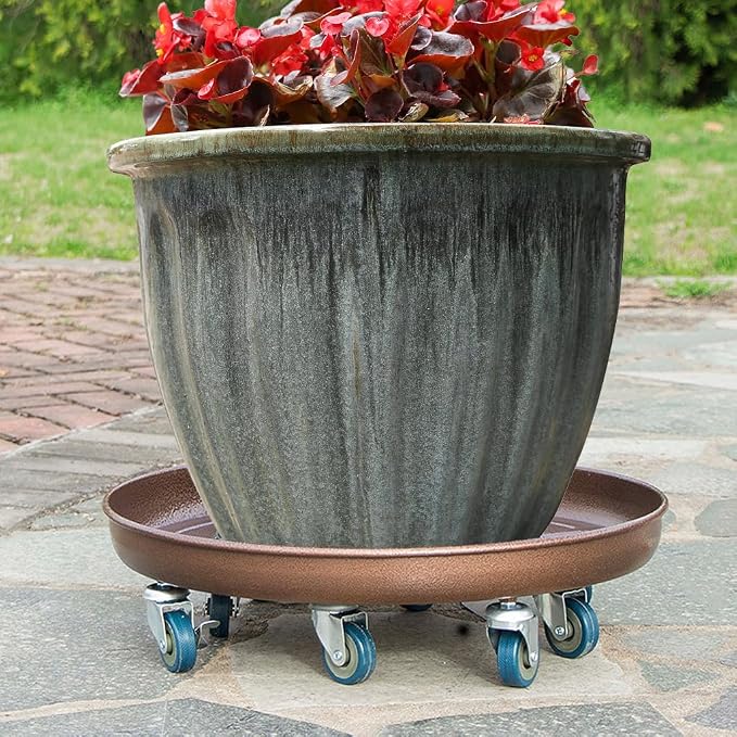 16" Heavy Duty Plant Dolly with Wheels, 320lbs Metal Rolling Plant Stand with Casters, Round Wheeled Planter Caddy Roller Base Carry Potted Tree Flower Pot for Indoor Outdoor Garden, 3 Pack, Bronze