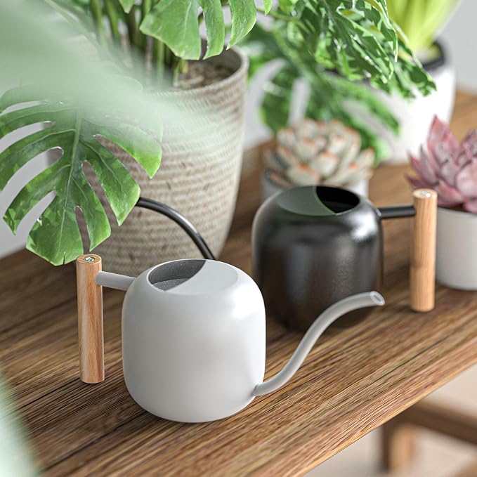 Green Moon 1.2L/41oz Metal Metal Watering Can with Long Spout, White | Metal Stainless Steel Watering Can for Indoor Plants, House Bonsai, Succulents, and Garden Flowers, Decorative Watering Cans