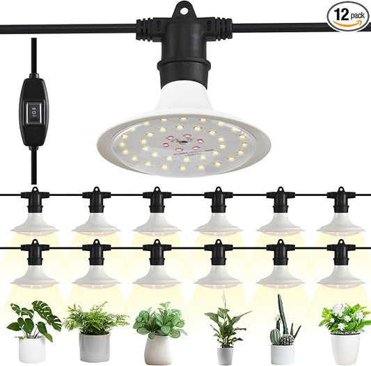 Outdoor Grow Lights for Plants, Full Spectrum Greenhouse Grow Light, Outdoor Waterproof Appearance Patent Design, 42FT Adjustable Cord for Vegetables, Seedlings, Flowers (12 Lights)