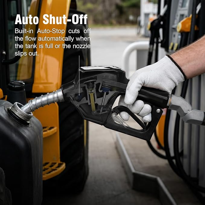 3/4" NPT Auto Shut-Off Fuel Nozzle, Gas Pump Nozzle with 3-Speed Padlock (9-16 GPM) - 360° Swivel Hose for Gasoline, Diesel, Biodiesel B20, E15 & Kerosene (BLACK)