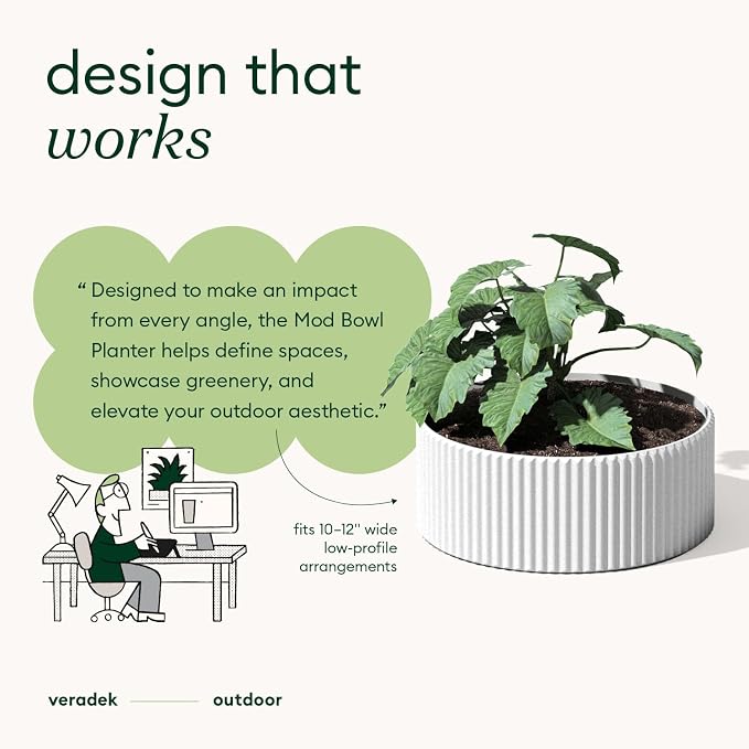 Veradek Mod Series 5" Bowl Planter for Indoor or Outdoor Tabletop/Balcony | Durable Plastic-Stone Composite Material | Modern Décor for Flowers, Succulents, Small Plants