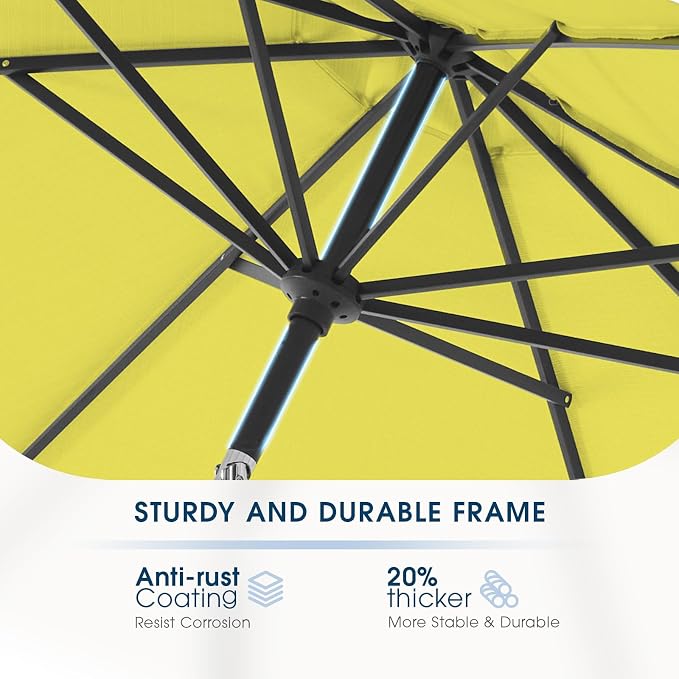 wikiwiki 9FT Patio Umbrella with Base, Outdoor Umbrellas with Base Included, 8 Sturdy Ribs, Waterproof Fade Resistant POLYESTER DTY Canopy for Deck, Lawn, Garden, Backyard & Pool, Yellow