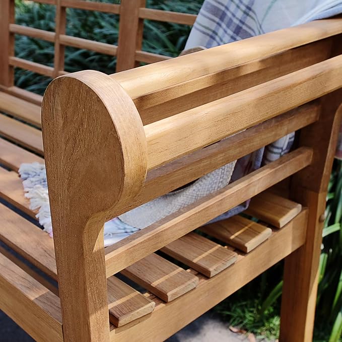 Cambridge Casual Lutyens Teak Wood 4-Foot Garden Bench, Solid Teak Wooden Patio Furniture Seating, Weather-Resistant Outdoor Furniture Bench for Garden, Lawn, Porch, Backyard, Deck, Balcony