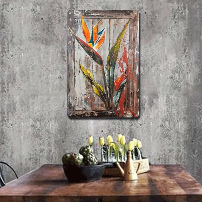 Metal Sign Tin Sign Vintage Wall Art Shabby Chic Bird of Paradise Tin Sign for Bohemian Interiors Cottage Charm and Nature Inspired Sp Signs for Garden for Restaurant 8×12 Inches