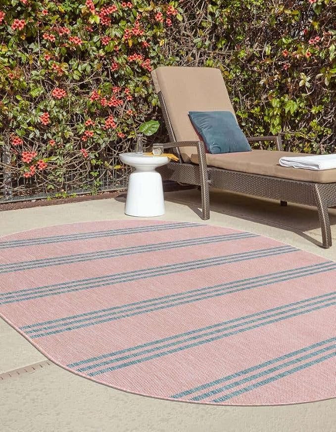 Jill Zarin Jill Zarin Outdoor Collection Area Rug - Anguilla (5' 3" x 8' Oval, Pink and Aqua/ Blue)