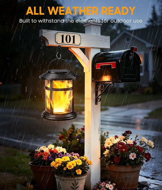 Solar Lanterns Outdoor Waterproof, 2 Pack Upgraded Flickering Flame Hanging Solar Lights for Outside Decorative, Solar Powered Lanterns Lighting for Garden Patio Table Porch Decor Gifts