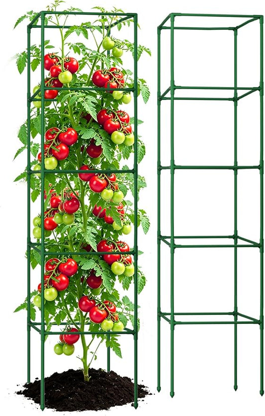 ZeeDix 72 Inches Heavy Duty Tomato Cages, 2 Pack Square Adjustable Tomato Trellis with 40Pcs Clips, Extra Tall Plant Support Stakes for Climbing Vegetables, Flowers, Raised Garden Bed & Pots