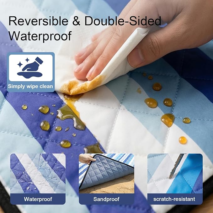 2 in 1 Tote Picnic Blanket Waterproof Outdoor Camping Mat,Large Capacity Beach Blanket 80''x80'' 7 Layers Easy to Foldable and Carry.
