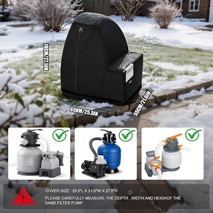 Sand Filter Pump Cover Universal Fit for 12-16 Inch Sand Filters, Heavy Duty 600D Waterproof Pool Pump Cover, All Weather Protection, 1 Zipper & 2 Pipe Openings, 27.5"x25.5"x21.6"