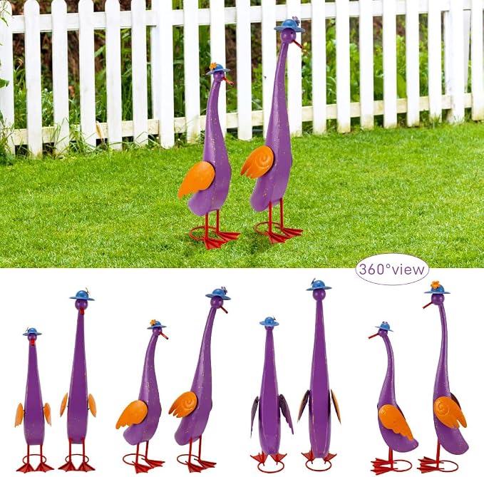 22" Duck Garden Statue Set of 2 Metal Ducks | Outdoor Yard Art Porch Animal Figurine Lawn Ornament Rustproof Yard Sculptures for Outside Patio Backyard Decorations
