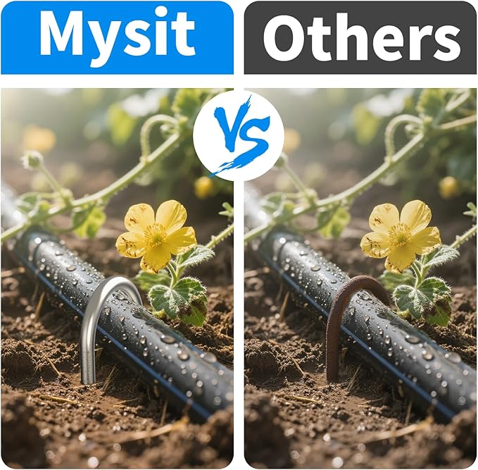 MySit 6 Inch 24 Pack U Shaped Garden Stakes, Heavy Duty 11 Gauge Galvanized Drip Irrigation Stakes Landscape Staples for 1/2" to 1" Soaker Hose, Weed Barrier, Yard Decorations, Fencing