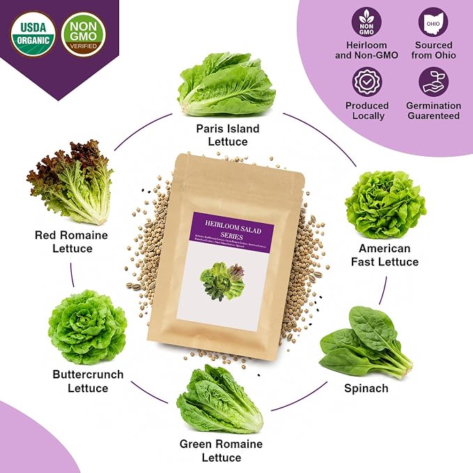 Salad Greens Seed Pod Kit for AeroGarden, idoo with Red and Green Leaf, Romaine and American Fast/Buttercrunch/Paris Island Lettuce, Spinach - Hydroponics Supplies for Most Brand (12-pod)