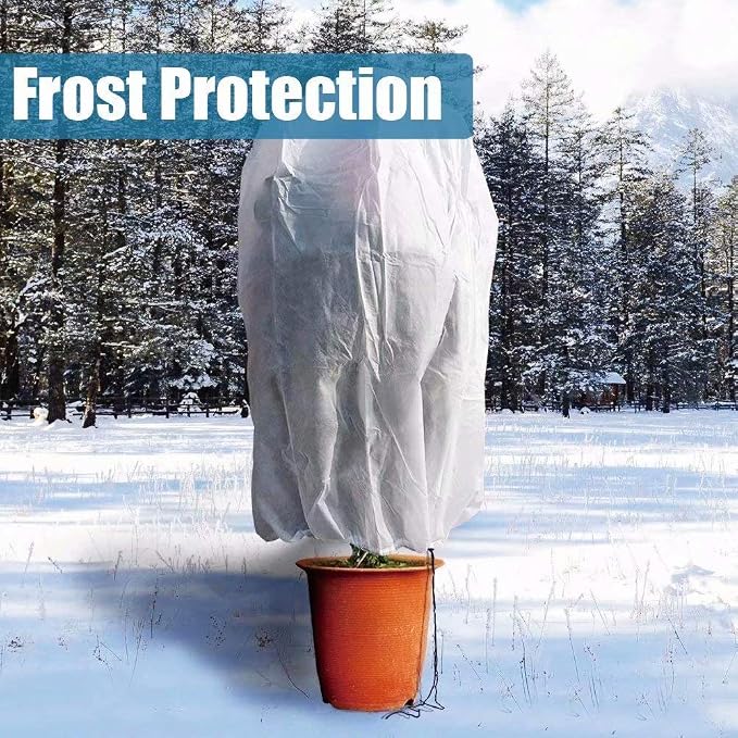 Agfabric Plant Covers Freeze Protection H48 x55 0.9oz Plant Frost Protection Covers Plant Protection Winter Cover Drawstring Bags Cold Frost Blanket,White