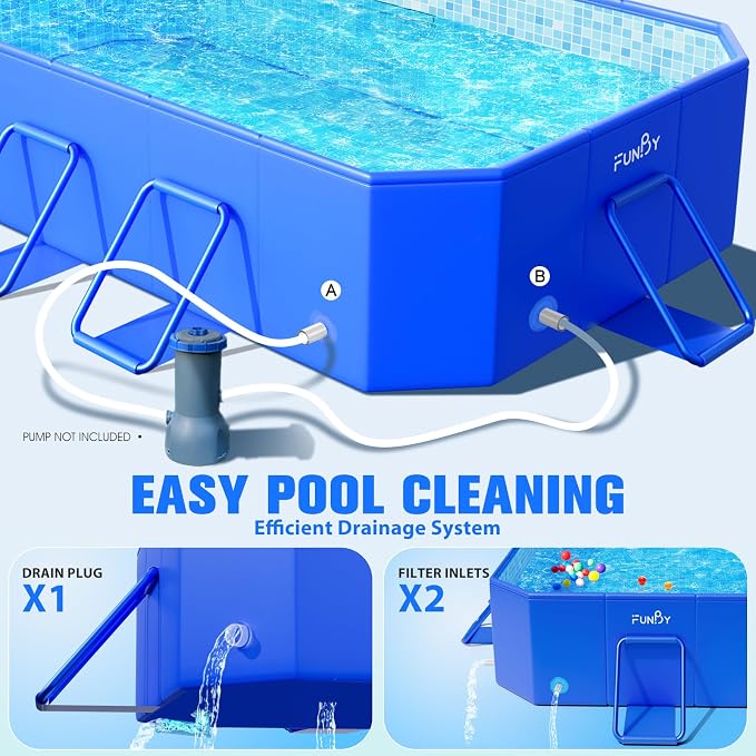 FunBy Large Foldable Pool, Foldable Swimming Pool, Large Foldable Pool for Adults, Non-Inflatable Pool,Oversize Thickened Collapsible Pool, Kids Pool for Backyard,Mosaic Design 108"x68"x20"-Blue