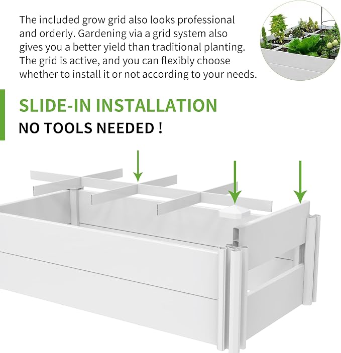 [Qikdesign] 45''x22.5'' Raised Garden Bed Kit | Planter Box Outdoor for Grow Vegetables Flowers Herbs | Easy Vinyl Plastic Garden Planter Box with Grow Grid-White