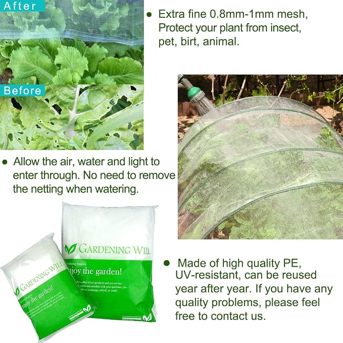 Roll Packed 10x100FT Garden Netting, Fine Mesh Pest Barrier Protect Your Plant Fruits Flower, Insect Bird Protection Netting for Raised Beds Greenhouse Hoops