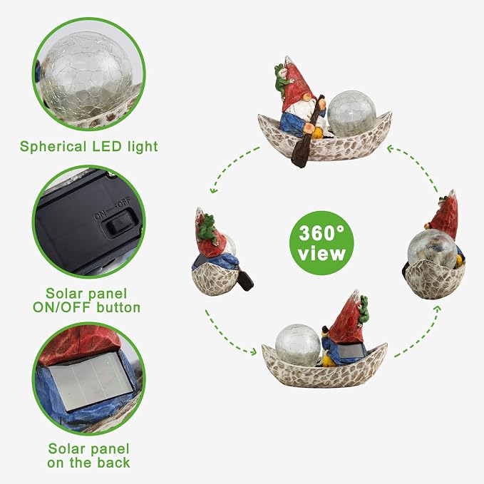 Rezpuao Garden Gnome Statue,Solar Gnomes Figurine,Outdoor Gnome Decor,Gnomes Decorations for Yard with Solar Light,Gnome Sculptures for Patio Lawn Ornaments