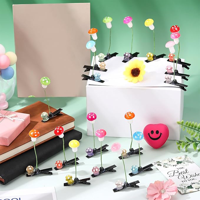 Tigeen 100 Pcs Glow Rave Trinkets Festival Duck Hair Clip with Bean Sprout Mushroom Sprout Hairpins Holiday Funny Plant Flower Hair Accessories for Women Music Festival