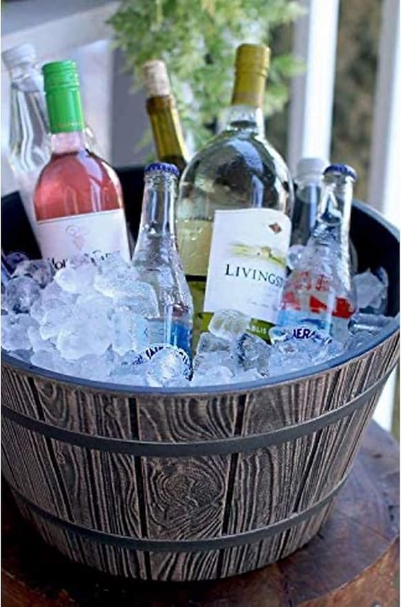 The HC Companies Whiskey Barrel Planter - Decorative Garden Pots - Indoor & Outdoor Resin Planters - Weather-Resistant Planting Pots (16” Aged Oak)
