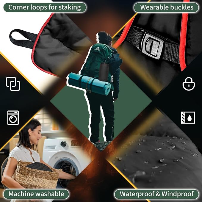 Outdoor Puffy Camping Blanket, Packable Outdoor Blanket Waterproof Down Alternative for Camping, Hiking, Backpacking, Traveling, Picnic, Beach, Lawn, Stadium (Black, 55 * 79'')
