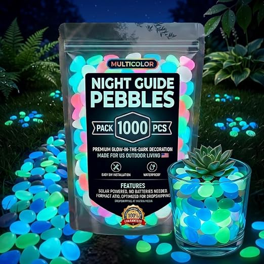 Glow Colorful in the Dark Garden Rocks – Night Guide Stones for Yard, Walkways, Fish Tanks & Landscaping, Luminous Outdoor Decorative Pebbles for Aquarium, Pathway, and Garden Decor (1000, Rainbow)