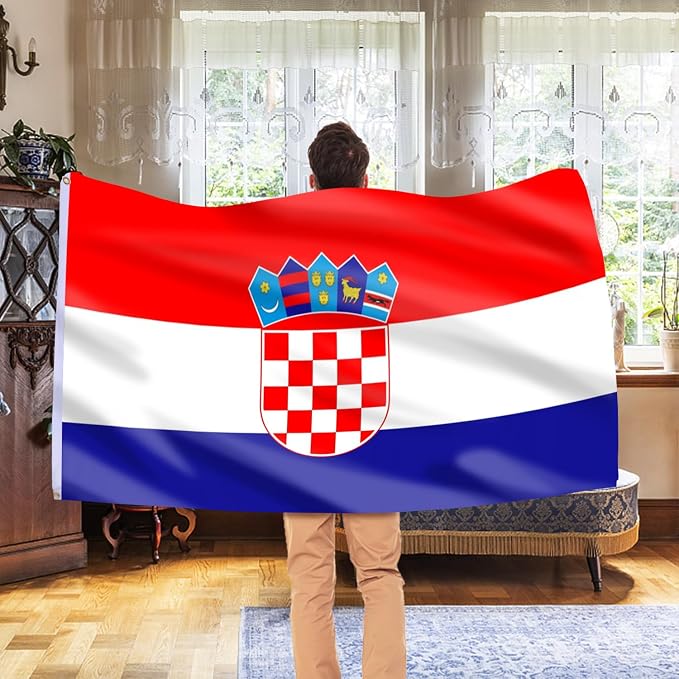 AhfuLife Croatia Flag 5ft x 3ft for Party Decorations, 1 Pcs Large Croatian Flag Polyester Double Side with Brass Eyelets for Eurovision Euro Football World Cup Garden Decorations