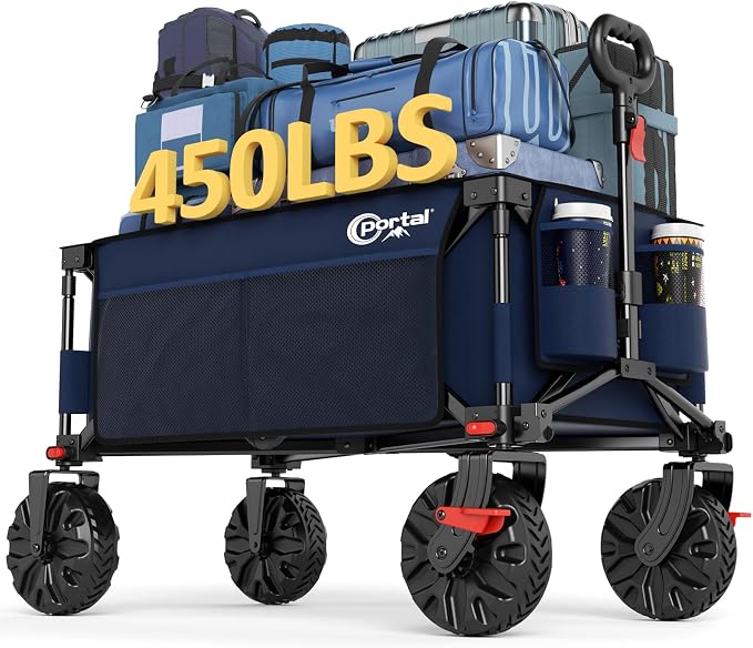 Portal Collapsible Wagon with Brakes, Heavy Duty Utility Cart with All-Terrain Wheels, Portable Folding Wagons for Camping, Beach, Garden, Shopping, and Groceries