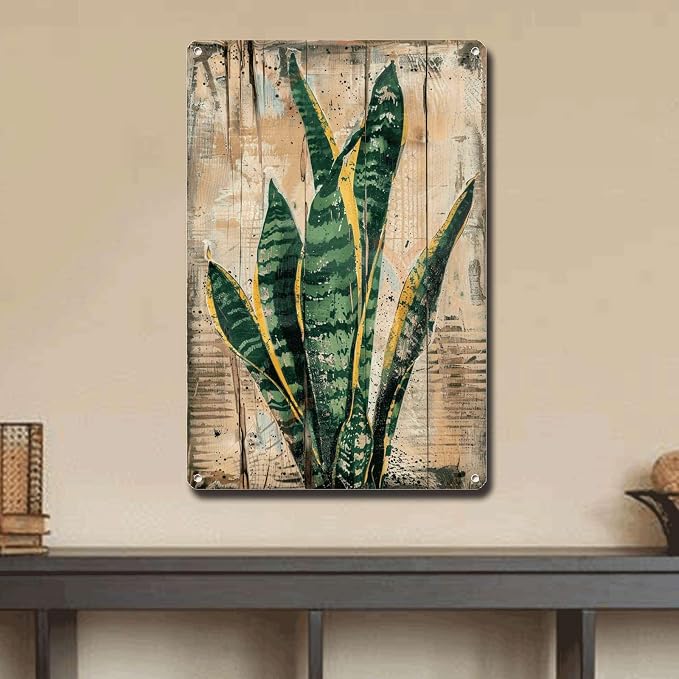 Metal Sign Tin Sign Vintage Wall Art Enduring Snake Plant Tin Sign for Vintage Paintings Rustic Charm and Long Lasting Decor Gardening Poster for Bar 8×12 Inches