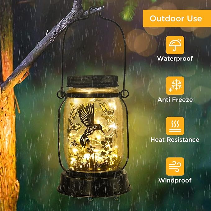 kyoryuger Hummingbird Gift for Women/Mom/Grandma Hummingbird Solar Lanterns Mom Birthday Bird Lovers Lantern Birds Lights Solar Garden Decoration for Yard, Patio,Porch Torches, Home Decor