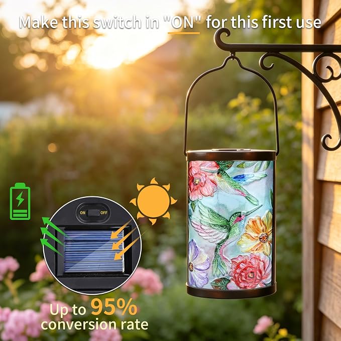 Hanging Solar Lantern Outdoor Waterproof LED Hummingbird Solar Lights Outdoor Decorative Solar Lanterns Tabletop Lamp for Patio Garden Yard Decor