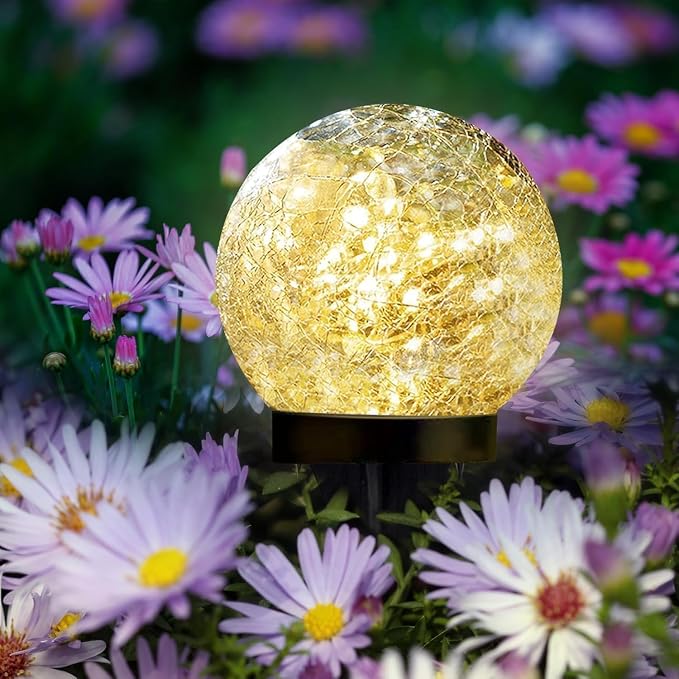 SyouHome Solar Garden Lights Outdoor Waterproof, 4 Pack LEDs Cracked Glass Ball Light, Ground Landscape Garden Decor, Solar Globe Decorative for Pathway/Patio/Lawn/Yard