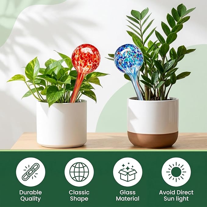 Plant Watering Globes Automatic Glass Watering Bulbs, Glass Ball Planter, Decorative Garden Watering Plant Watering Bulbs with 8-Pack, 2.87 inch Diameter