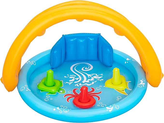 Bestway Seashapes Splash Pad | Baby Sensory Water Pool, with Backrest, Sunshade and Games, 6 Months +