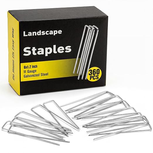 HongWay 360 Pack 6 Inch Landscape Staples, Galvanized Garden Staples 11 Gauge Ground Stakes Landscaping Fabric Pins Plant Cover Stakes Yard Staples for Lawn Fence Tent Hose Drip Irrigation Tube