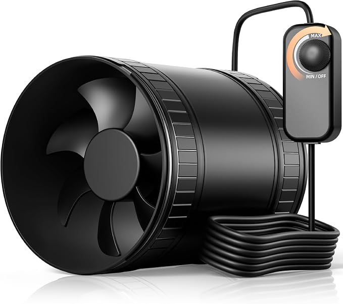 4 Inch Compact Inline Duct Fan Kit with Speed Controller, Quiet DC Motor Exhaust Fan for Grow Tent Ventilation, Heating Cooling Booster, Hydroponics, Boat